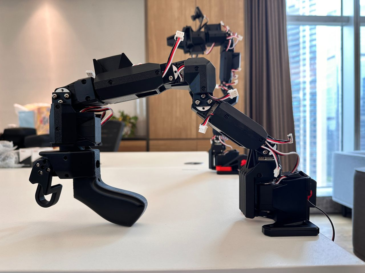 Robotic arm prototype on a workbench
